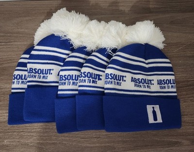 ABSOLUT ''Born To Mix'' Vodka Winter Hat Knit Cap, One Size, Blue, Made in USA 