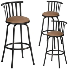 FurnitureR Classic Barstools Set of 3 Country Style Bar Chairs with Back and Foo