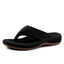 Women's Flip Flop Slippers with Arch Support Orthotic Insole Fuzzy 7 Black