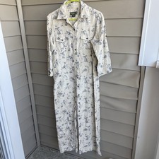 Eddie Bauer Womens Dress Tan Blue Floral Maxi Long Prairie Linen Size Medium