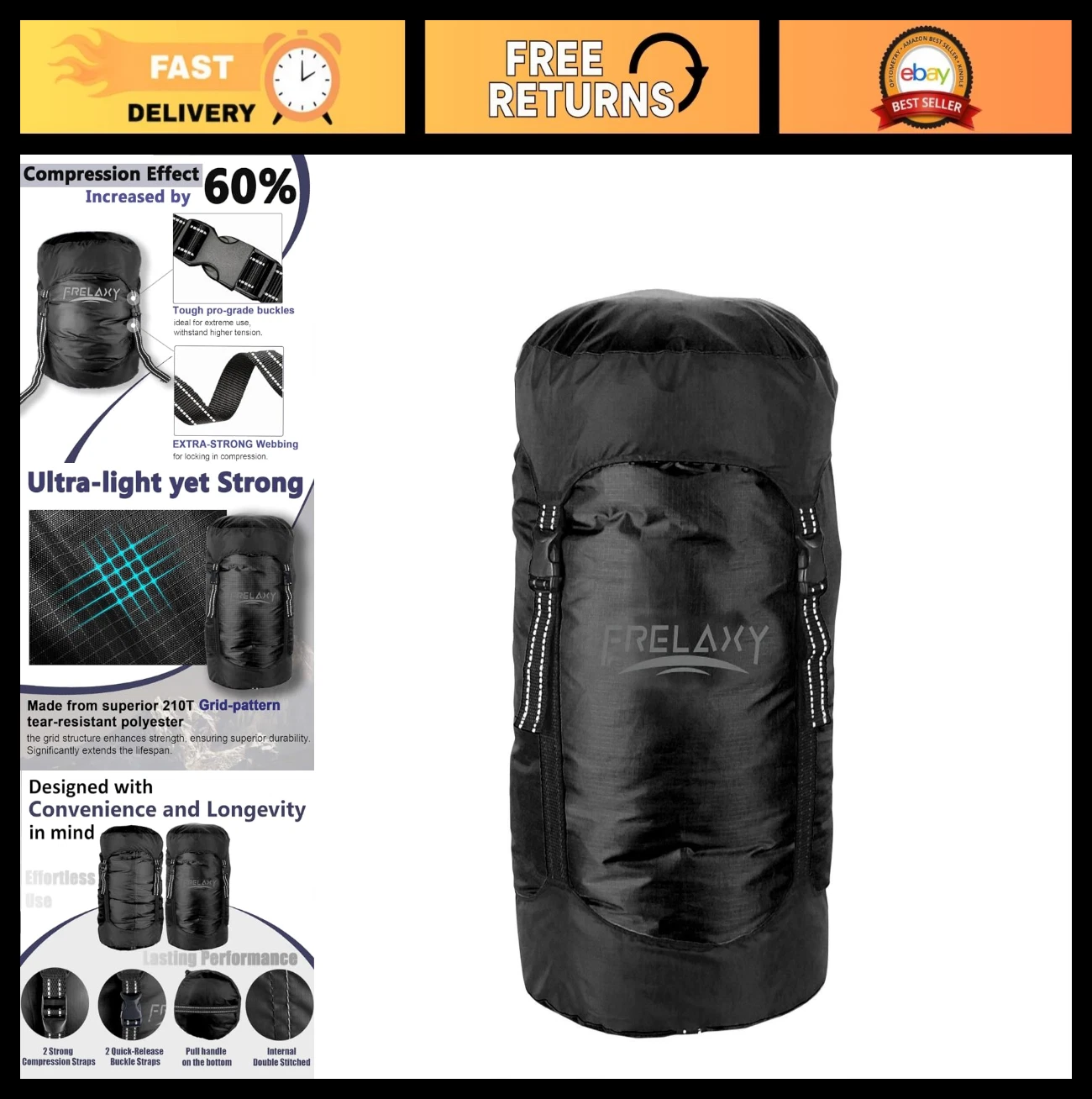 Ultralight Compression Stuff Sack - 11L/18L/30L/45L/52L, Water-Resistant, Space-
