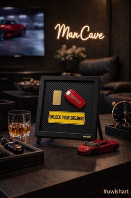 Luxus Ferrari Supercar Autoschlüssel Geld Wandbild Dekor 3D Geburtstag Geschenk Rahmen