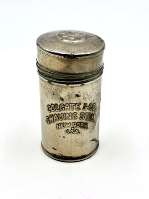 Vintage Colgate & Co Shaving Stick Metal Container WITH SOAP STICK a059