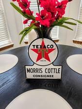 1940s TEXACO porcelain Truck Door Sign MORRIS COTTLE Moran Texas
