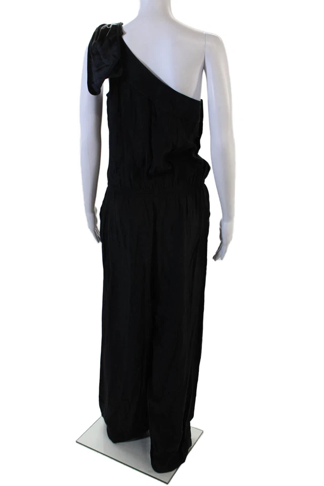 Macacão Parker feminino de seda sem mangas um ombro preto tamanho M - Imagem 3 de 4