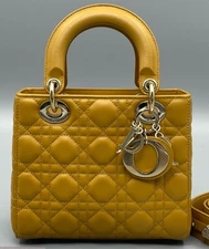 Christian Dior Lady Dior Top Handle Bag Crossbody Yellow Gold Women Classic