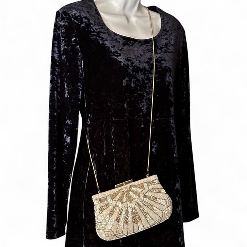 Vintage La Regale Perlen Abendtasche Art Deco Clutch Glam Crossbody Schlangenkette - Bild 2 von 10