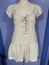 Free People Free-est Perri Linen Drop-Waist Mini Dress, Size Medium, Ivory