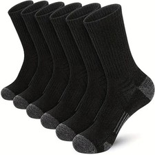 6 pairs Men's Solid Crew Socks - Comfy Breathable Thermal Socks for Winter & Aut