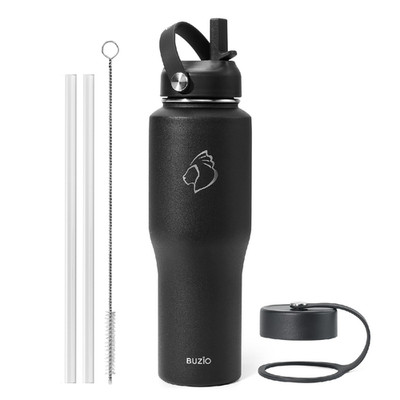 Buzio Insulated Water Bottle Fits In Cupholder Stainless Steel Tumbler Straw