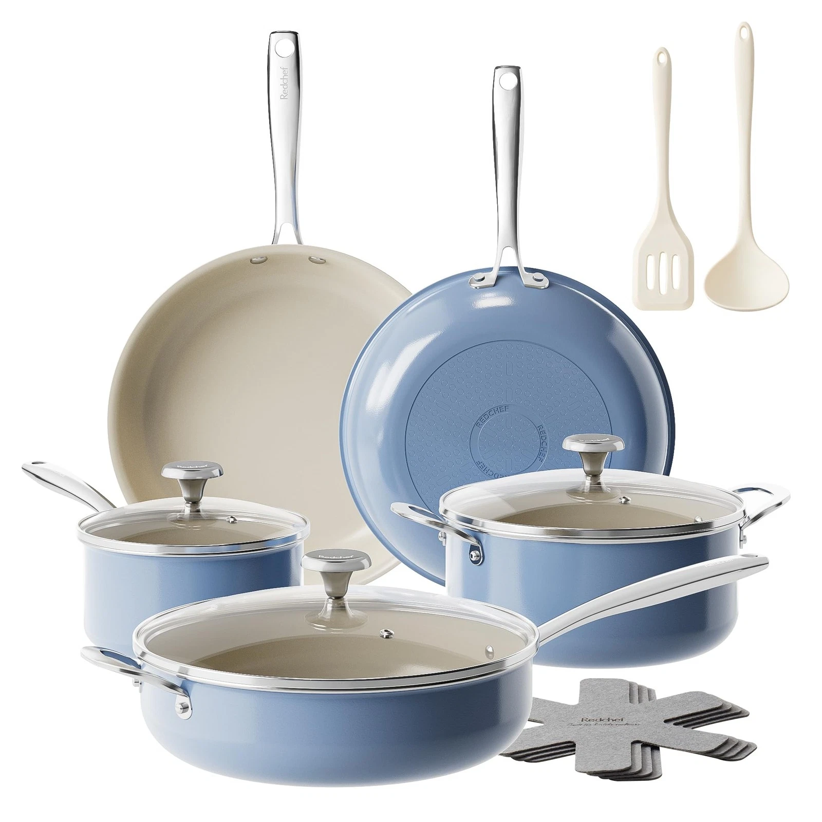 Cookware Set 14pc Ceramic Nonstick Pots Pans Induction Blue Redchef 14pcs Steel