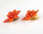 Vintage Hand Carved Natural Red Coral Bouquet Clip On Earrings — photo 3