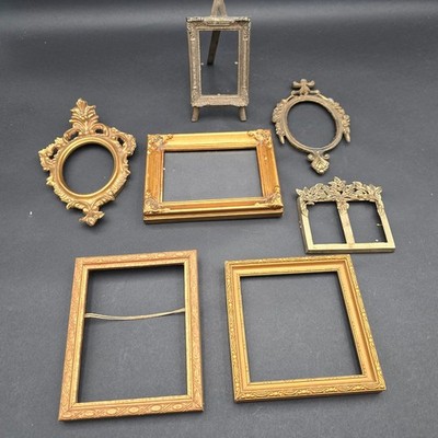 Vintage Miniature Picture Frame Lot 7pc Gold Brass Ornate Gallery Wall Mini