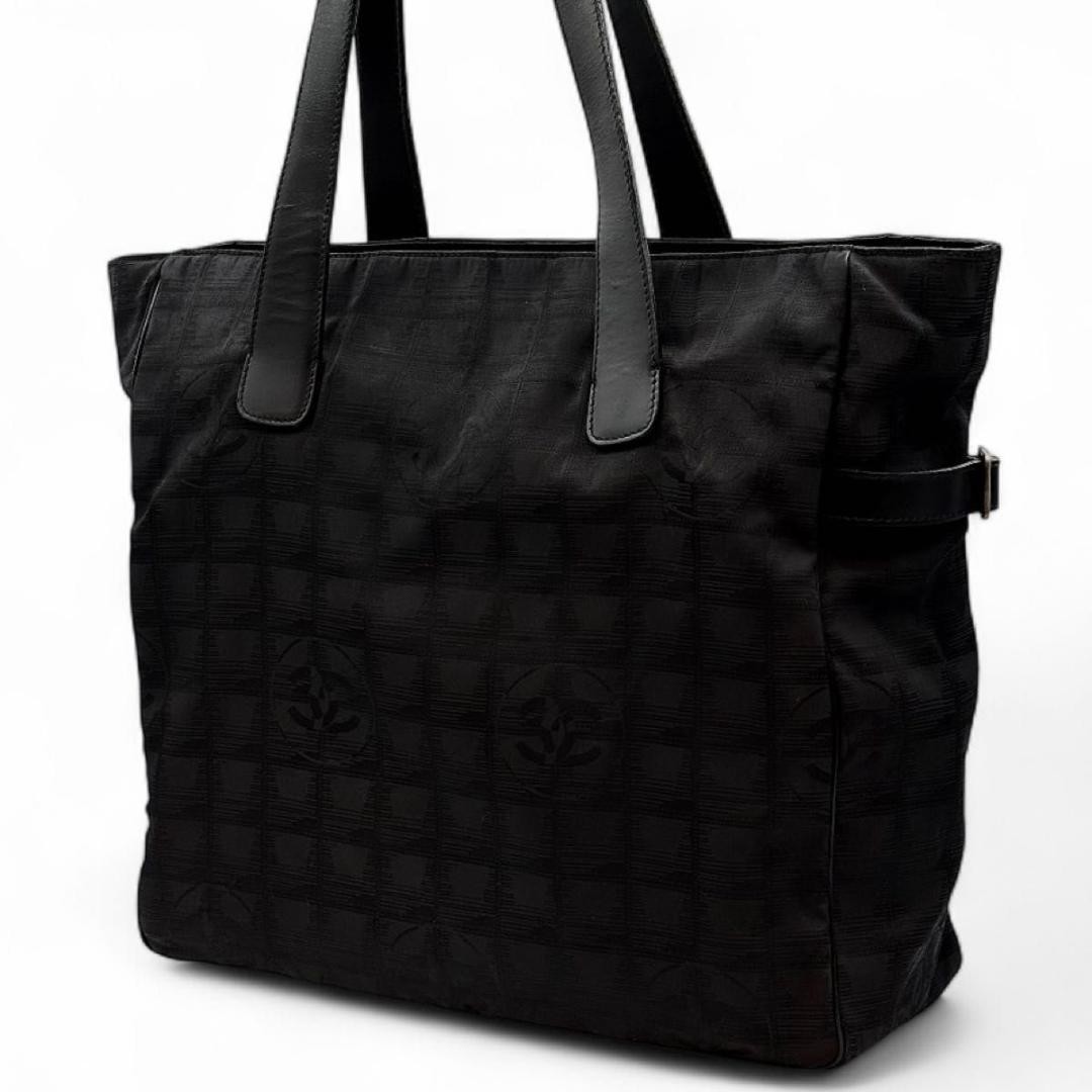 CHANEL Black Nylon Jacquard Travel GM Tote Bag New #PCJXQB