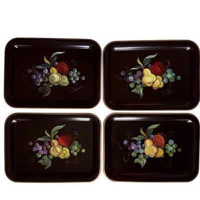 Vintage Tole Painted Metal Lap/Serving Tray set of 4 ~17.5'' x 13.75'' Stackable