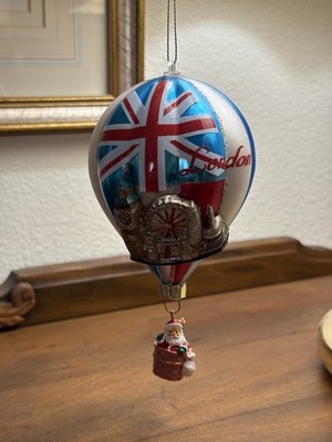 Goodwill London Glass Hot Air Balloon Bauble with Santa Flying Over London