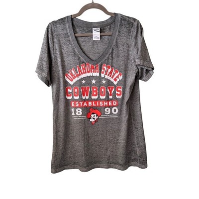 OSU Cowboys Established 1890 V Neck T Shirt Womens XL Grey Graphic Tee