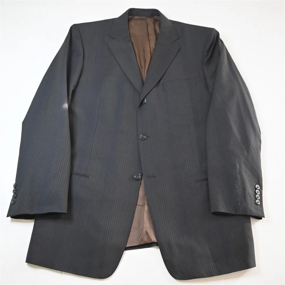 复古 Y2K Boxy 2000s 44L 36x32 绿色蓝色条纹 100% 羊毛男式夹克外套 — 第 2/4 张图片