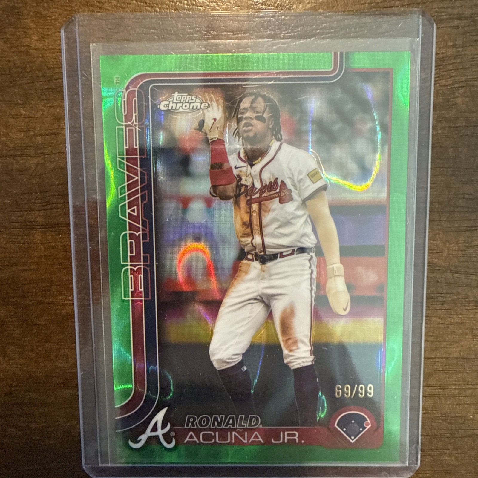 Ronald Acuna Jr. 2025 Topps Chrome #257 Green Refractor 69/99 Braves