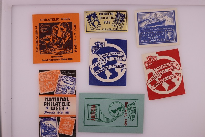 1938 1940 1944 Intl Philatelic Week Natl Philatelic Week Souvenir Label Ad Lot 6