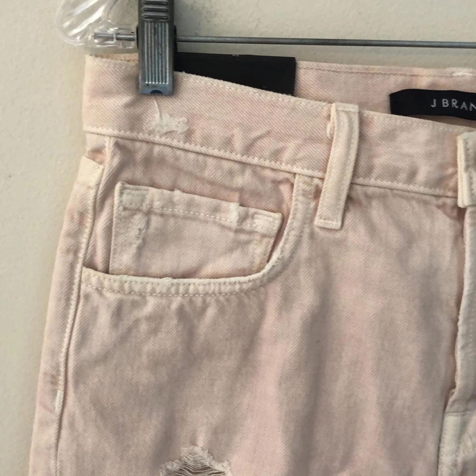Pantalones cortos de mezclilla rosa suave marca J tiro alto desgastado corte botón delantero talla 24 Foto 4 de 4
