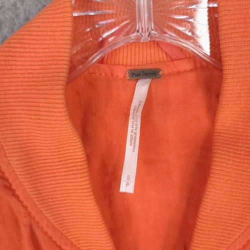 Free People Jacket Womens Small Oversized Linen Bomber Orange Full Zip Ruched - Picture 11 of 13