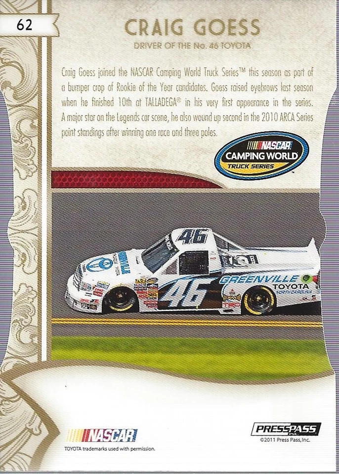 2011 Press Pass FanFare Holofoil Die Cuts #62 Craig Goess - RAC - Image 2 of 2