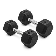 Pair of Rubber Coated Hex Dumbbell Hand Weight Set, 5 lb to 50 Pound