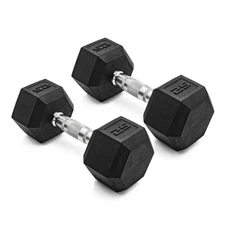 Pair of Rubber Coated Hex Dumbbell Hand Weight Set, 5 lb to 50 Pound