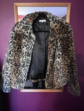 Cute Crop Red Herring Leopard Print Faux Fur Coat/jacket Size 8 Anime Nana