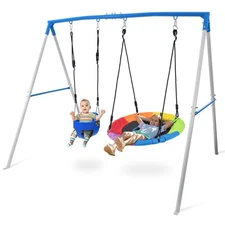 Trekassy Heavy-Duty Metal Swing Set for Outdoor Kids Adult Playset with 3 Swings