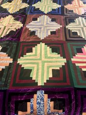 Vintage 30s Dated 1934 Log Cabin Quilt As Is 91x80 For Restore Or Repurpose