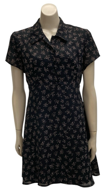 Y2k EXO Mini Dress + Slip Sz 12 Waisted 1/2 Button Top Short Sleeve Black Floral