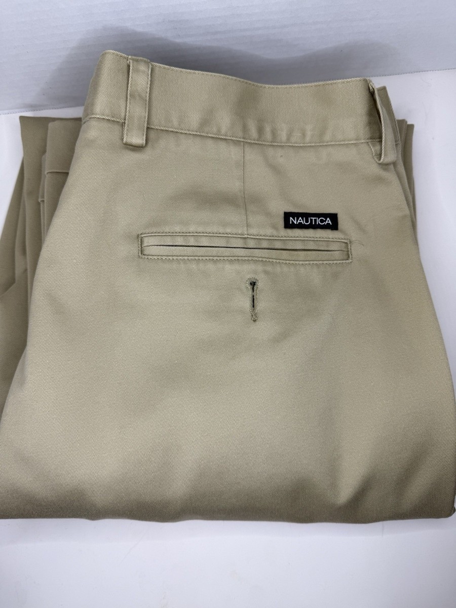 VTG Men's Nautica Rigger Khaki Classic Fit Pleated Cuffed Pants Biege  36Wx32L