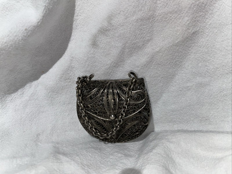 Vintage Silver Filigree Pendant Purse Shape 