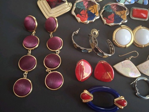 Lot of Vntg Enamel Earrings 80's 90's Retro Mod Statement Stud Multicolor - Picture 4 of 20