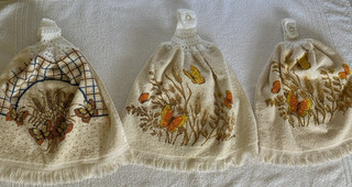 Vintage Crochet Top Hanging Kitchen Towels Lot of 3 Butterfly Country