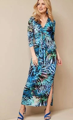 Kaleidoscope Estampado Cascada Front Maxi Vestido En Azul UK 10 (fmn34-8) - Imagen 1 de 2