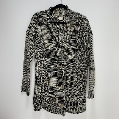 LoveRiche Womens Cardigan Sweater Chunky Knit Long Black White Sz M