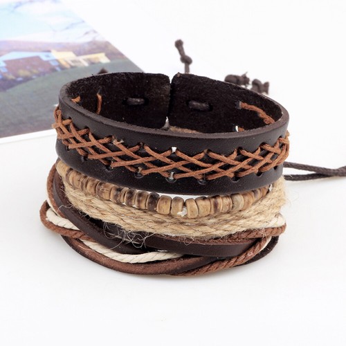 UEB Bracciale da Uomo in Pelle Bracciale Intrecciato a Mano Retro Braccialetto M - Photo 6/6