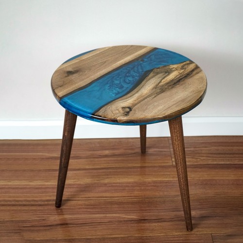 20" Resin Walnut Round Side Table | Epoxy End Table | Coffee Table - Picture 27 of 30