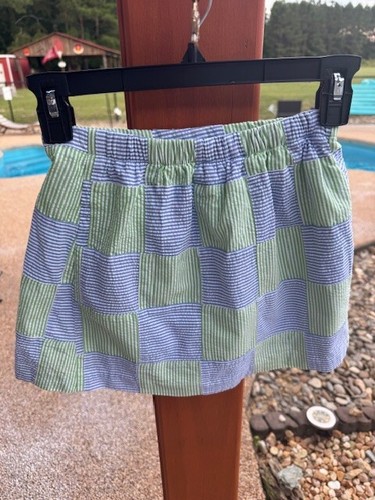 KELLY'S KIDS skort seersucker stripes size M MED 7 8 headband lt blue green - Picture 2 of 12