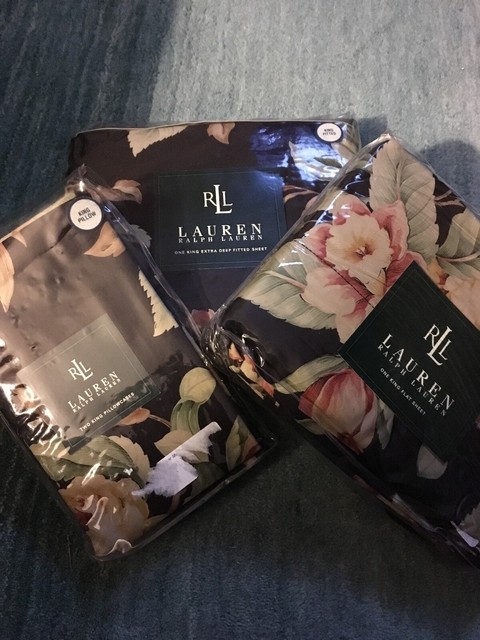 4pc Rare Ralph Lauren Charleston Fl King Flat Fitted Sheets 2 Pillowcases