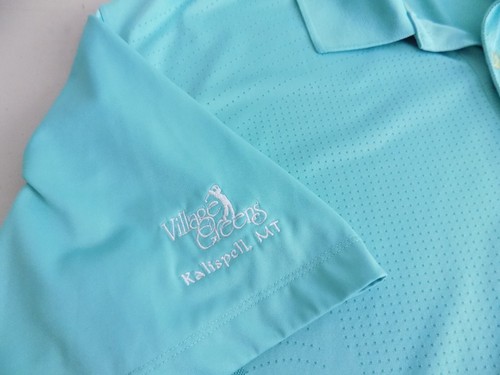Nike Golf Polo Shirt Size LARGE Bright TEAL Short Sleeve Sports VILLAGE Greens - Picture 4 of 5