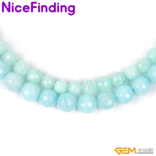 Cuentas de piedra redondas facetadas de jade azul para hacer joyas cuentas sueltas 15" 4,6,8 mm - Imagen 3 de 26