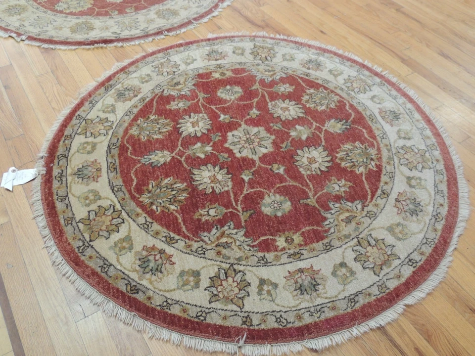 4x4 Round Area Rug Peshawar wool Rust (PAIR available, price is for one) - Image 4 of 4