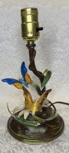 Vintage kleine Tole Lampe ~ Blume und Schmetterling Motiv ~ 10,5"