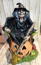 Vintage Byron Molds 1972 Ceramic Witch On Pumpkin Halloween Decor 
