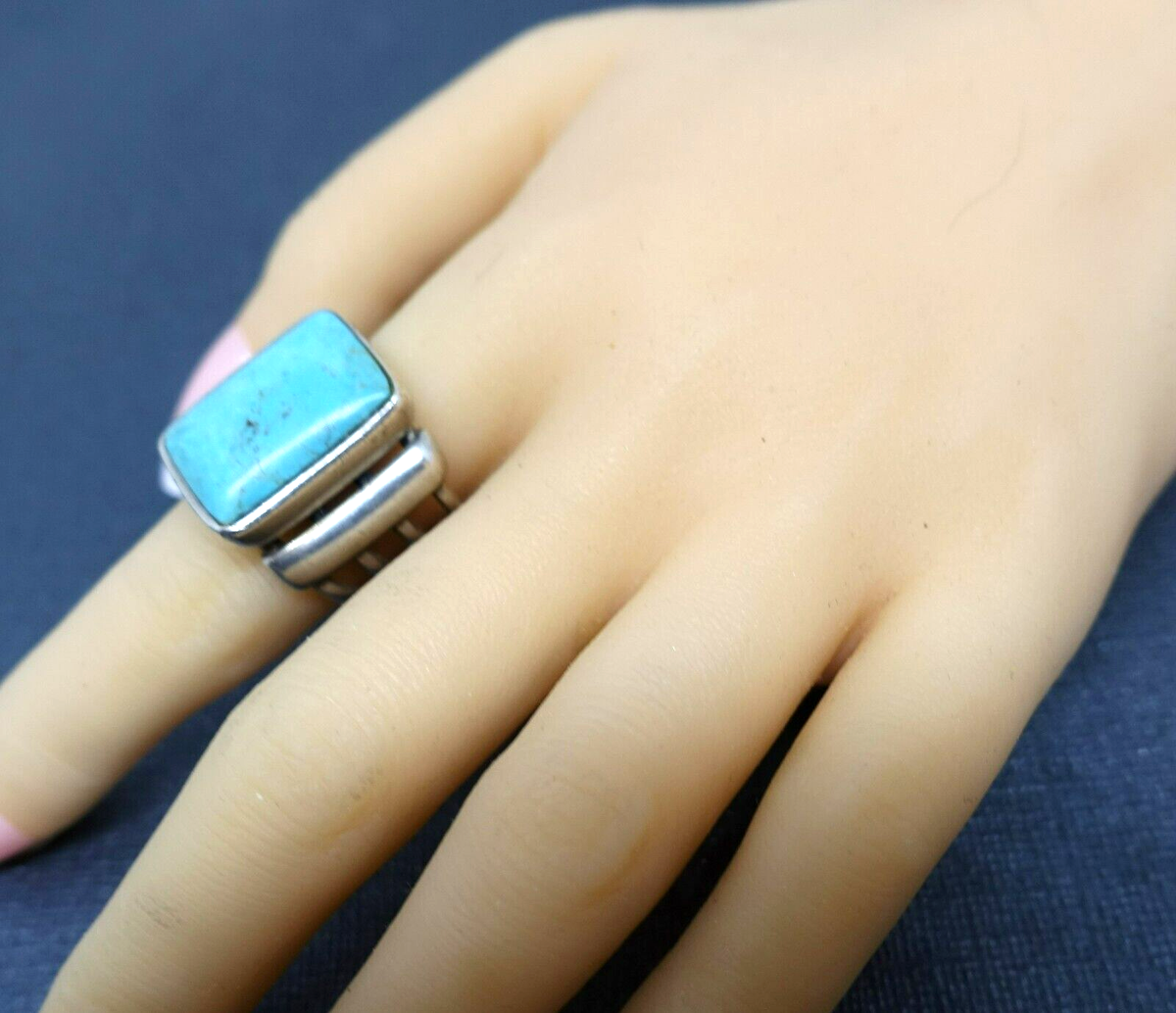 SILVER925 TURQUOISE UNIQUE RING/シルバー/リング Women's Simple Turquoise Unique Ring New .925 Sterling