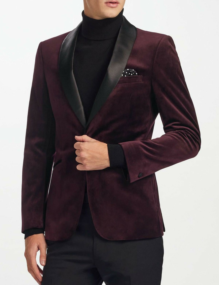 Mens Burgundy Designer Wedding Grooms Tuxedo Casual Velvet Coats